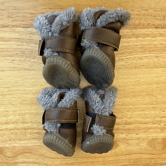 Brown Dog Boots with Gray Fur Trim - Picture 7 of 11